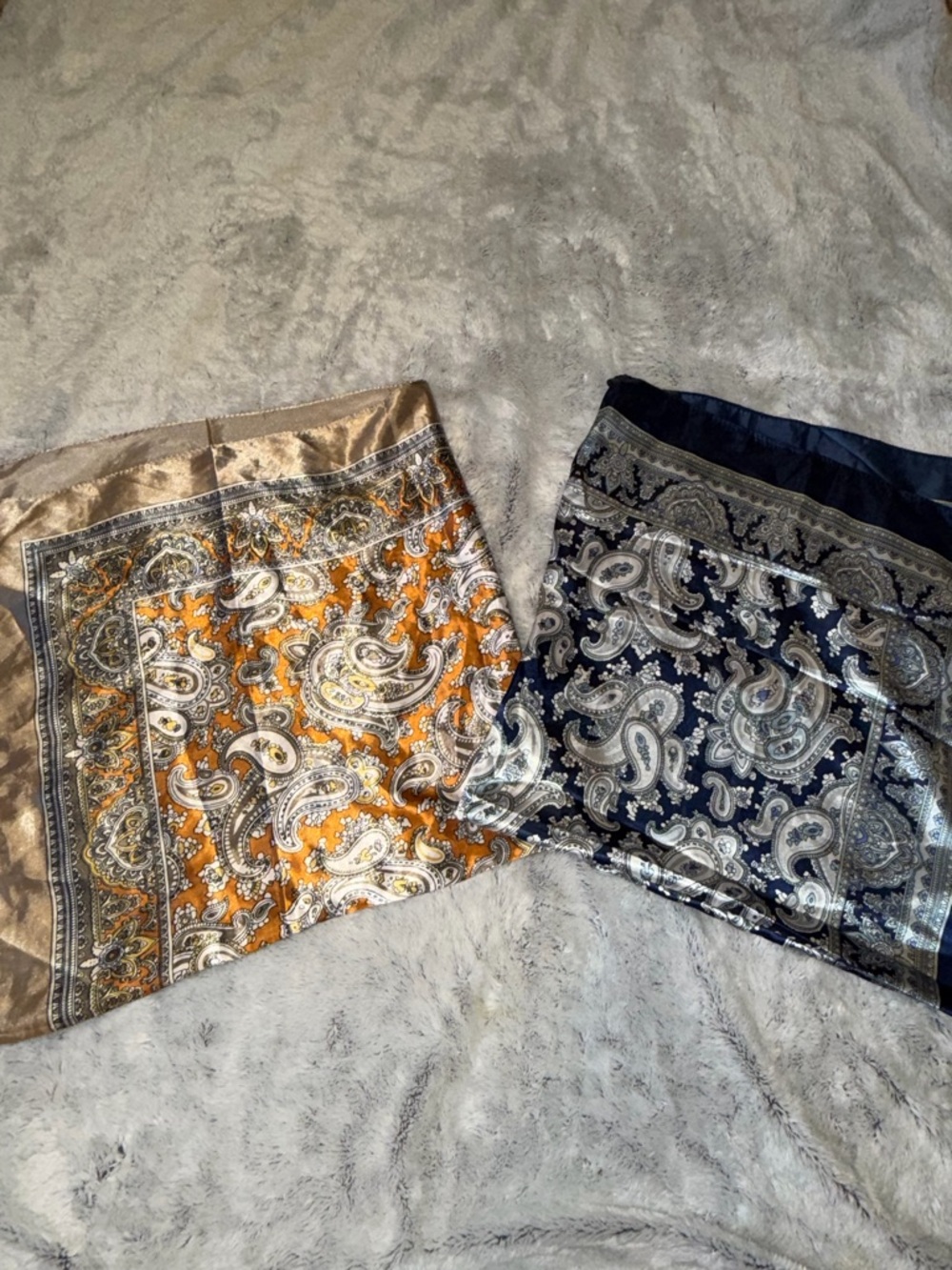 Silky Paisley Square Bandanas - Gold & Navy Set